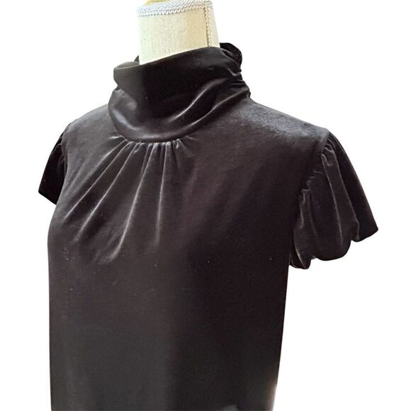Vintage 90’s Necessary Objects Black Velvet Bubble Sleeve Top L - Picture 4 of 8